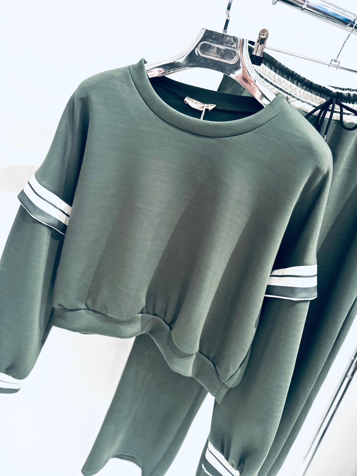 LUELLA Khaki Stripe Detail Top & Joggers Tracksuit