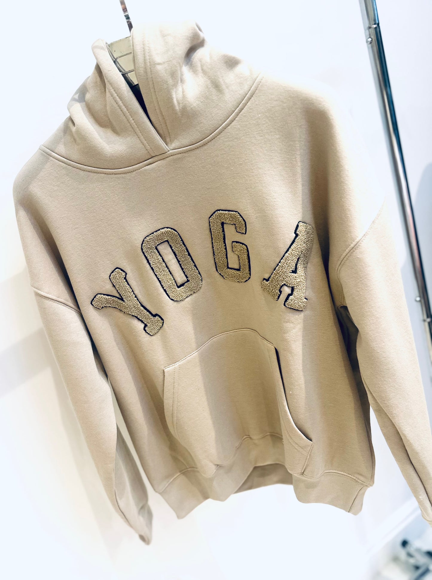 YOGA Beige Embossed Oversized Hoodie