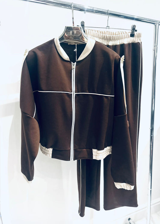 YALITZA Brown Zip Up Jacket & Trousers Tracksuit