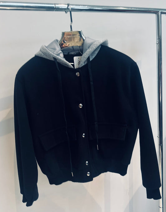 RHODA Black with Grey Hooded Button Jacket