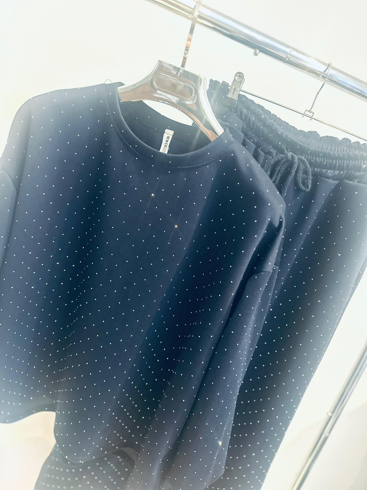 ESTELA Navy Studded Detail Top & Pants Set