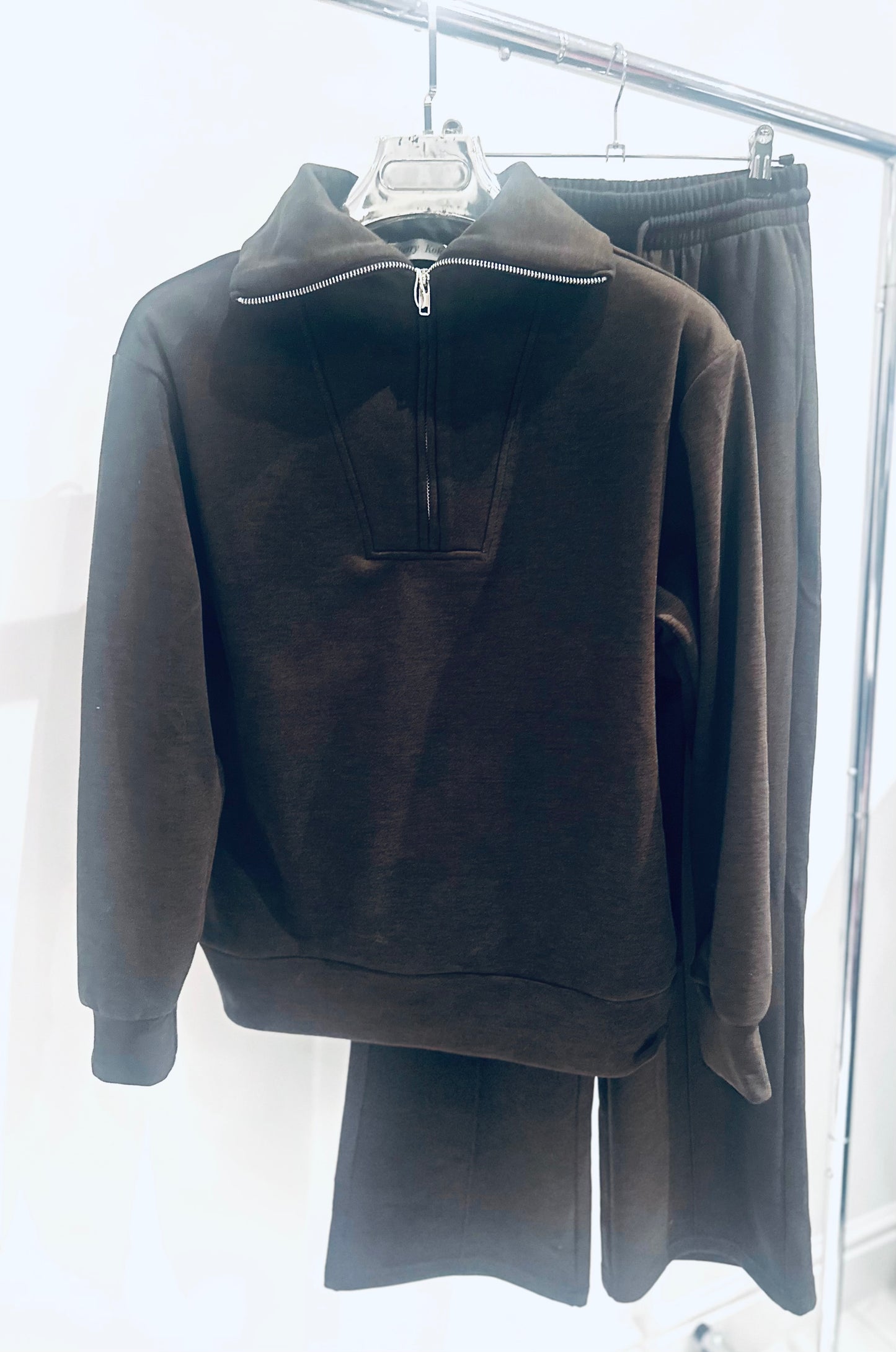VIDA Blush Brown Half Zip Sweater & Trousers Lounge Set