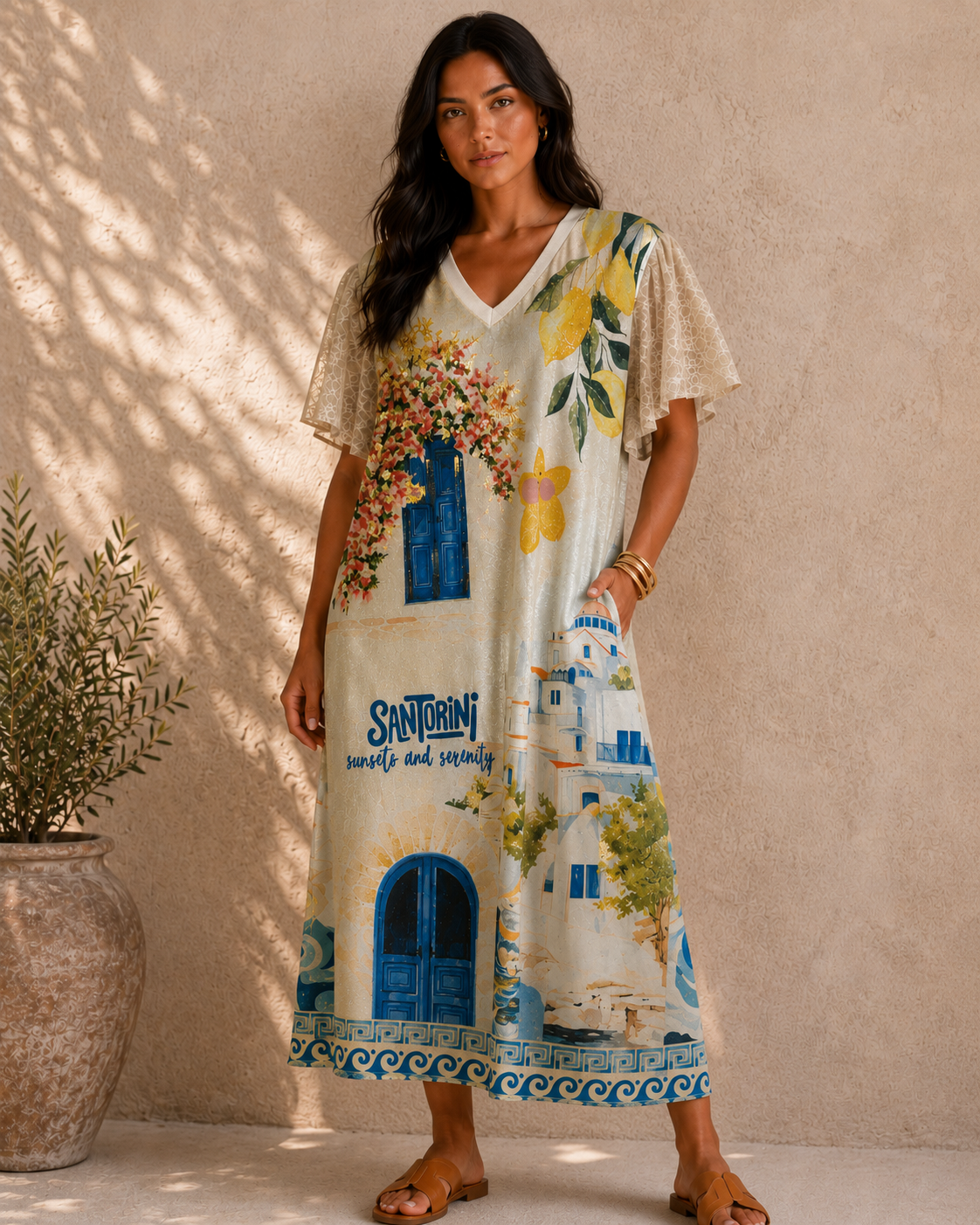 SANTORINI Printed Mid Maxi Dress