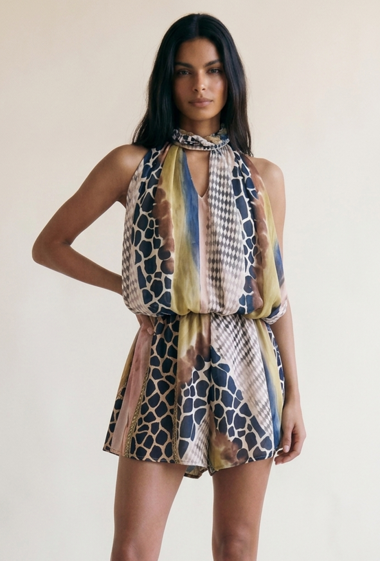 SONNET Khaki Mixed Print Playsuit