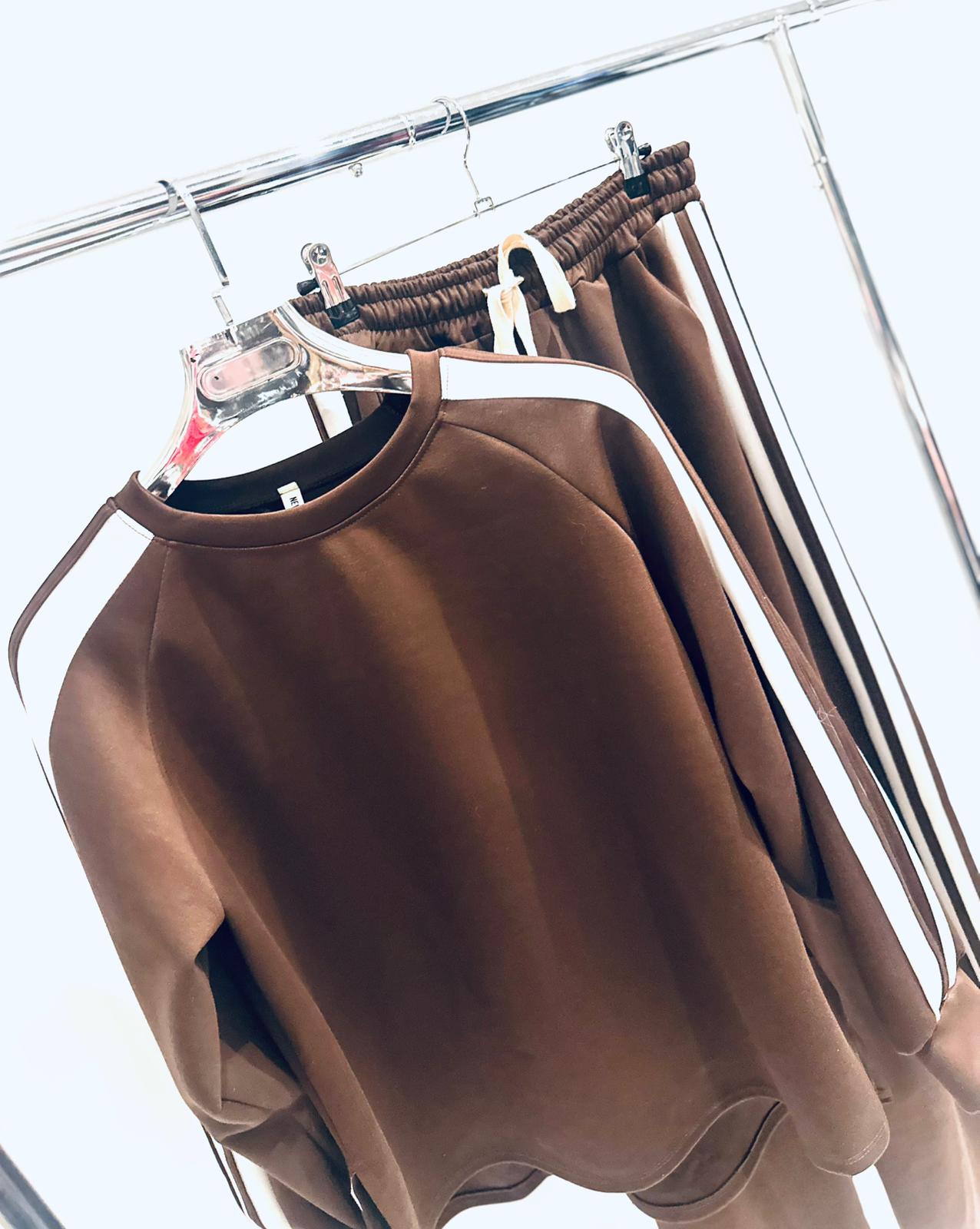 ZAVITA Brown Striped Top & Wide Leg Pants Oversized Co-Ord