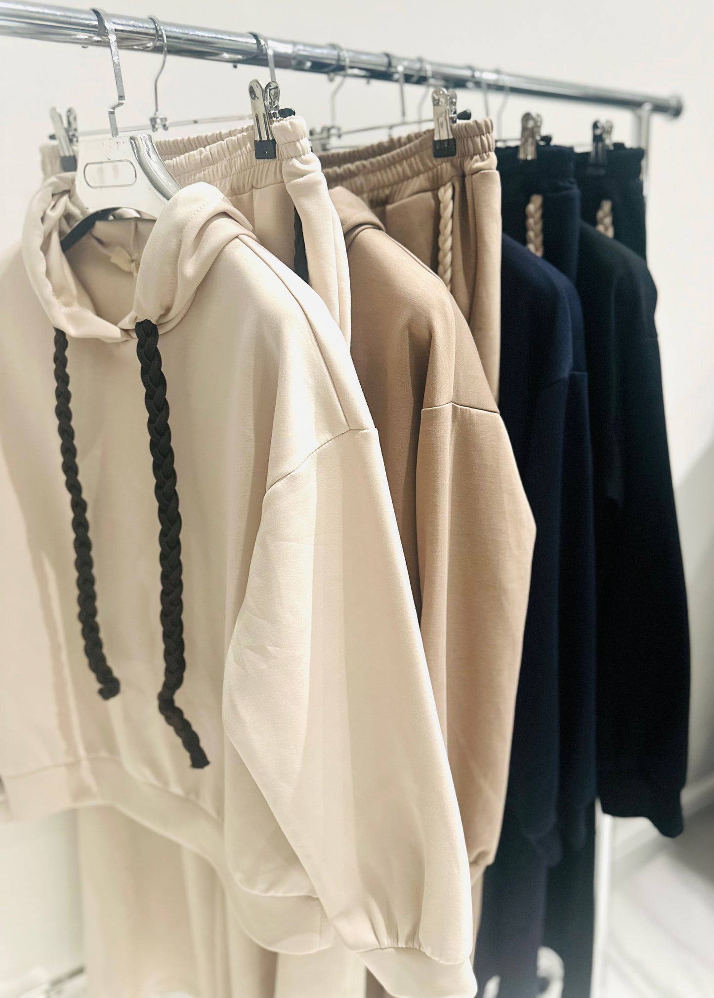 ORAZIA Beige Hoodie & Joggers with Braided Drawstring Detail
