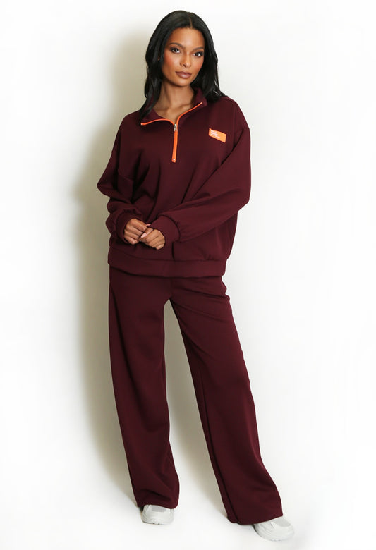 ZALIA Burgundy Half Zip Sweatshirt & Joggers Tracksuit