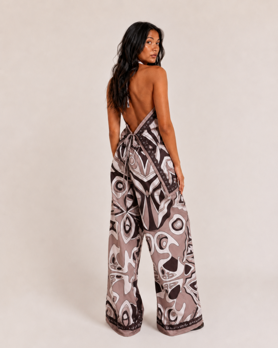 ISMERAI Brown Halterneck Top & Trousers Co-Ord