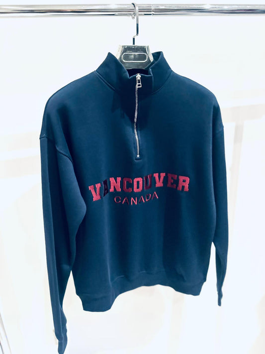 VANCOUVER Navy Embroidered Half Zip Oversized Sweatshirt