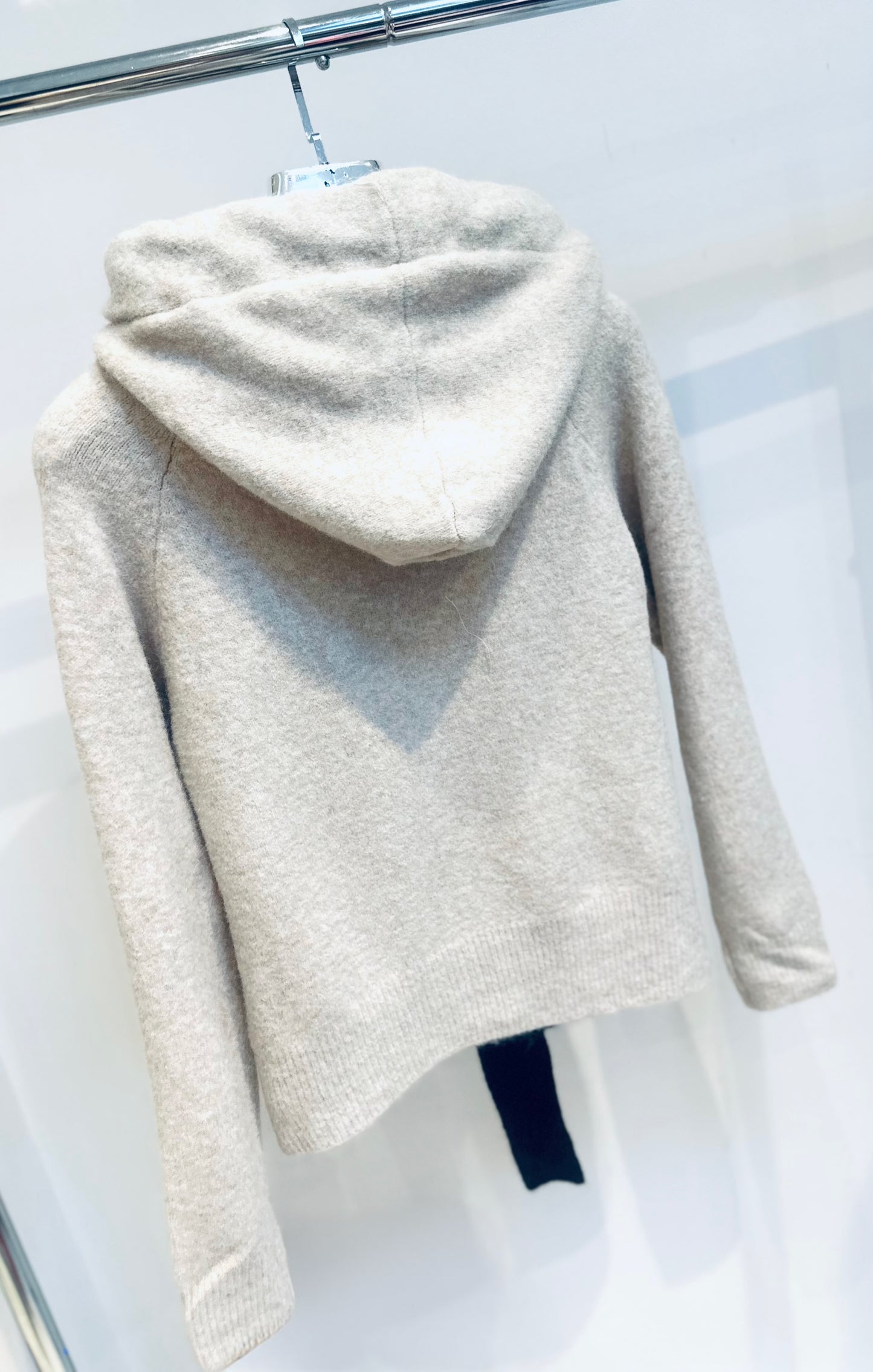 MAVEN Beige Soft Knit Bow Detail Zip Hoodie