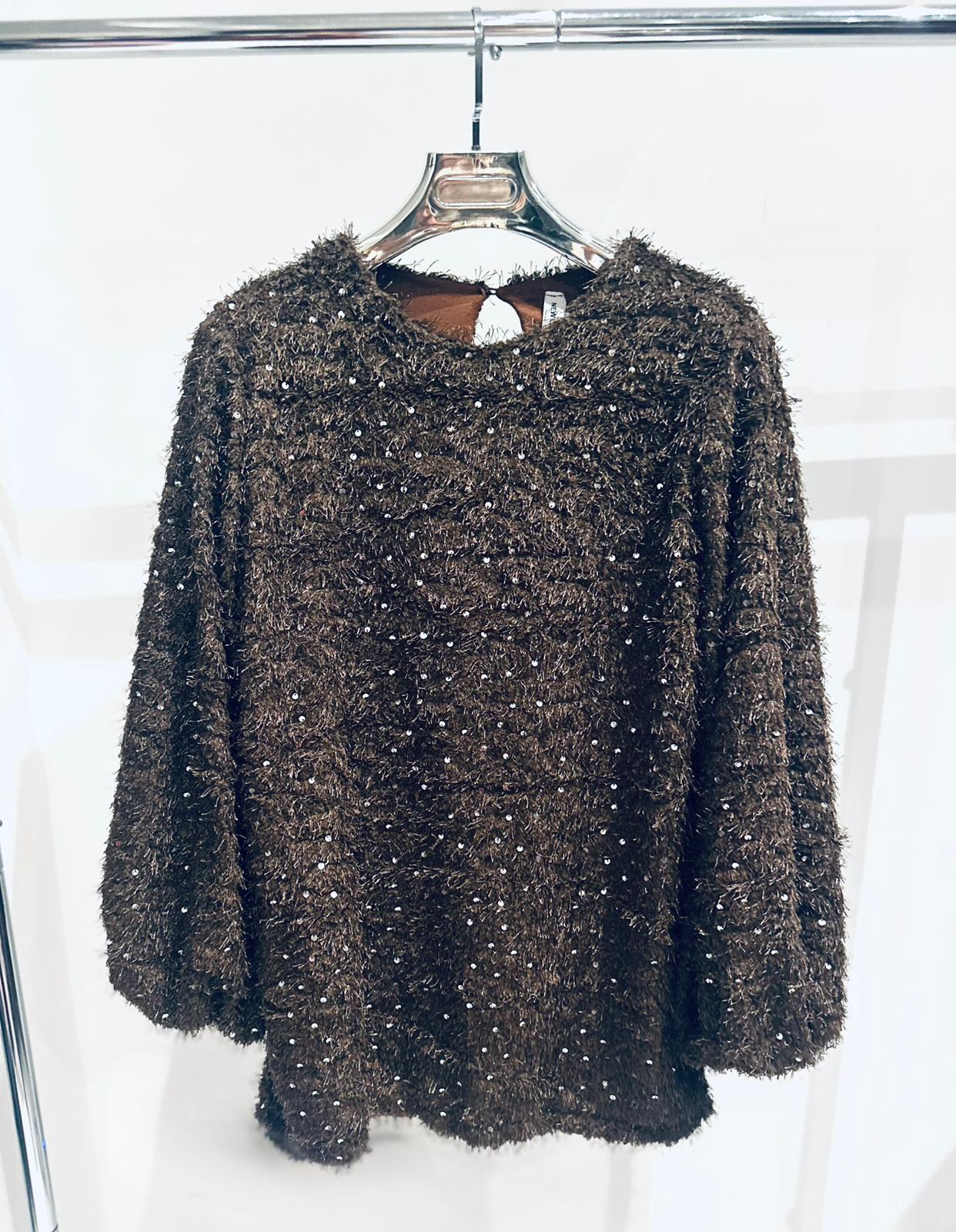 KOAMI Brown Sequin Detail Fluffy Jumper