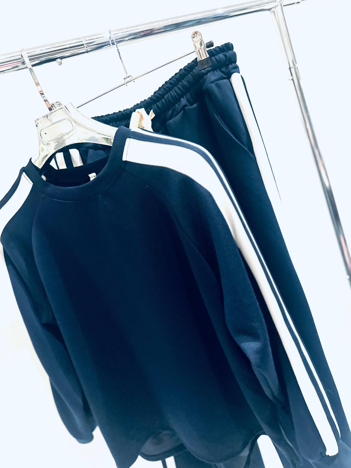 ZAVITA Navy Striped Top & Wide Leg Pants Oversized Co-Ord