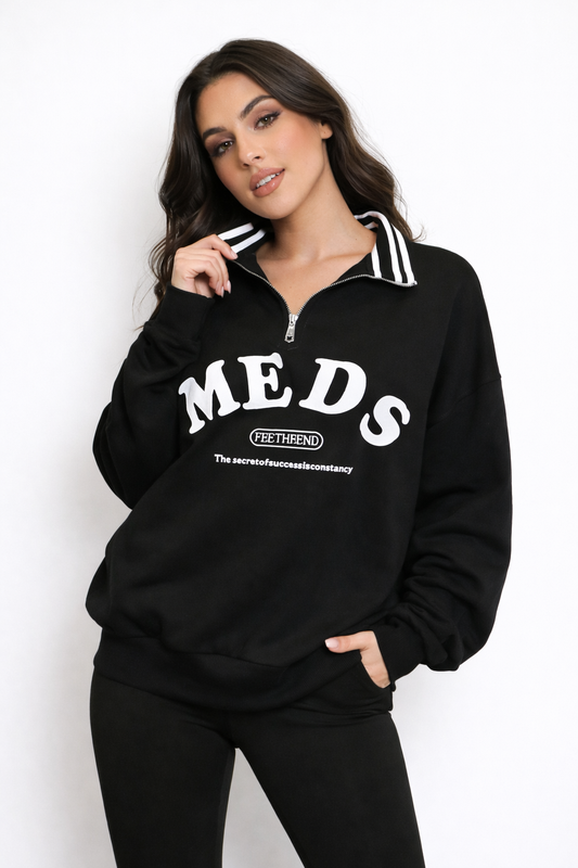 MANDISA Black Embroidered Half Zip Jumper