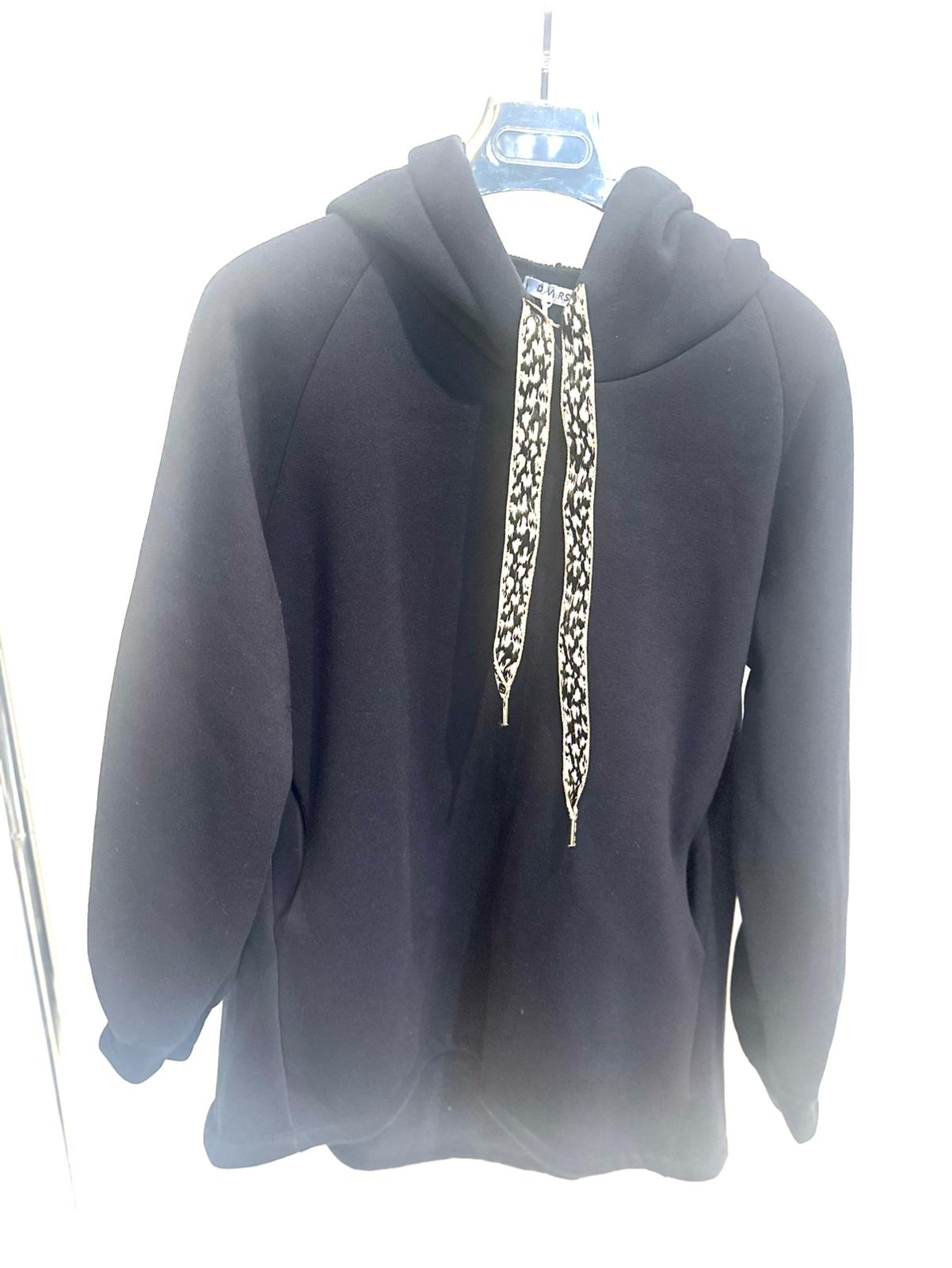 ELKE Navy Hoodie with Printed Ribbon Detail