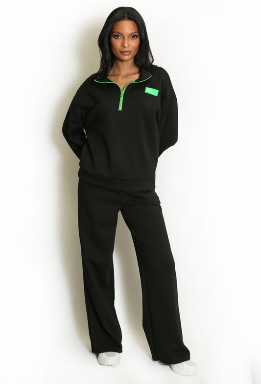 ZALIA Black Half Zip Sweatshirt & Joggers Tracksuit