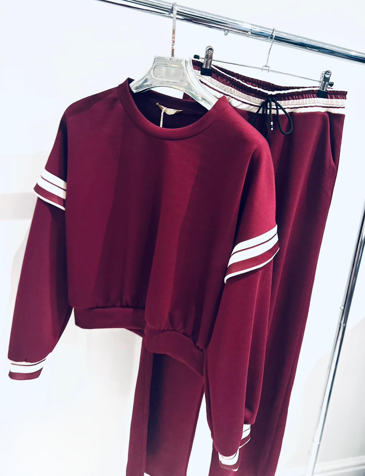 LUELLA Burgundy Stripe Detail Top & Joggers Tracksuit