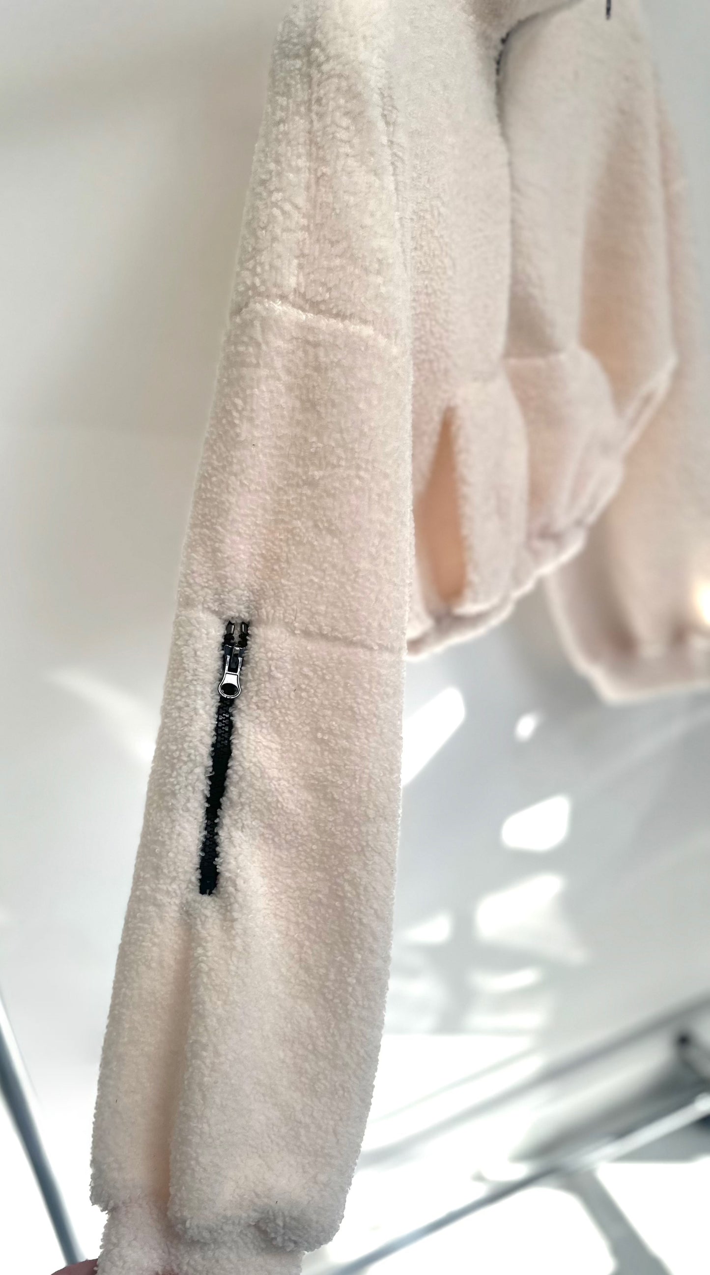 TEDDY Cream Cropped Fleece Half Zip Jumper