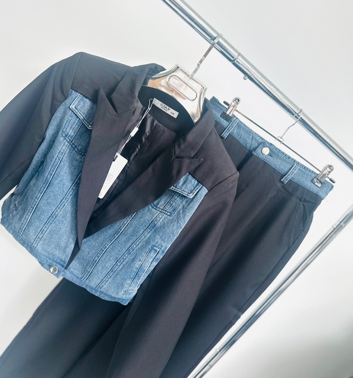 GIADA Black Denim Contrast Cropped Blazer & Trousers Co-Ord