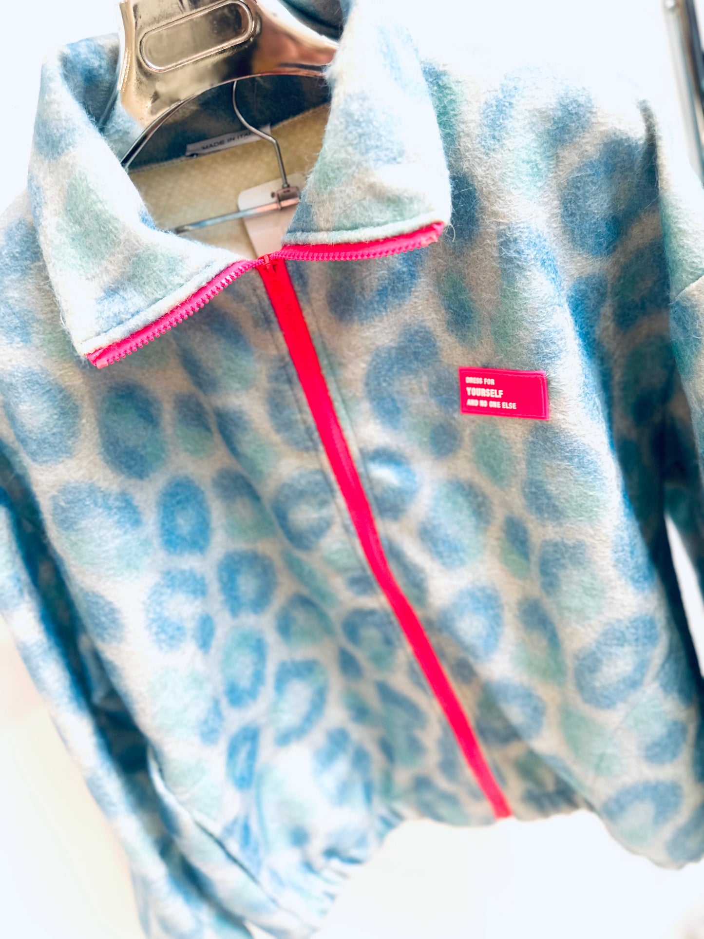 KEZIAH Blue Leopard Print Contrast Zip Jacket