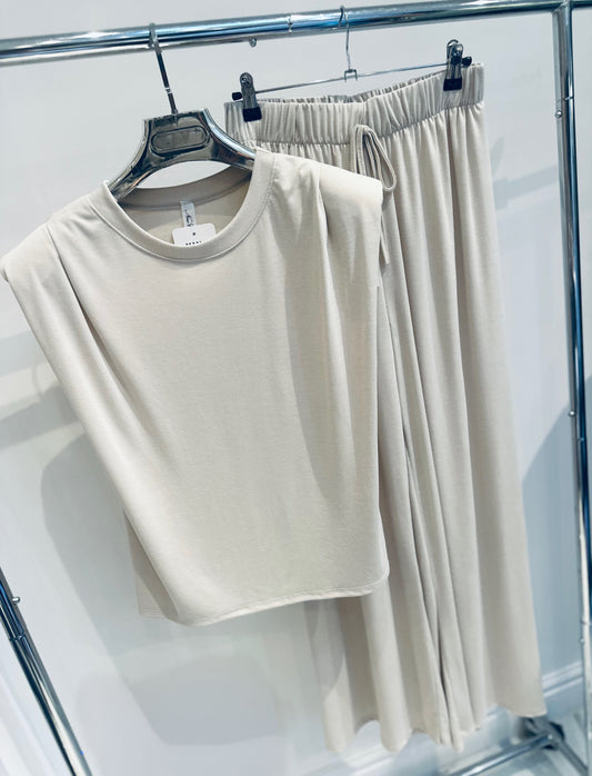 CECILY Beige Shoulder Pad Co-Ord