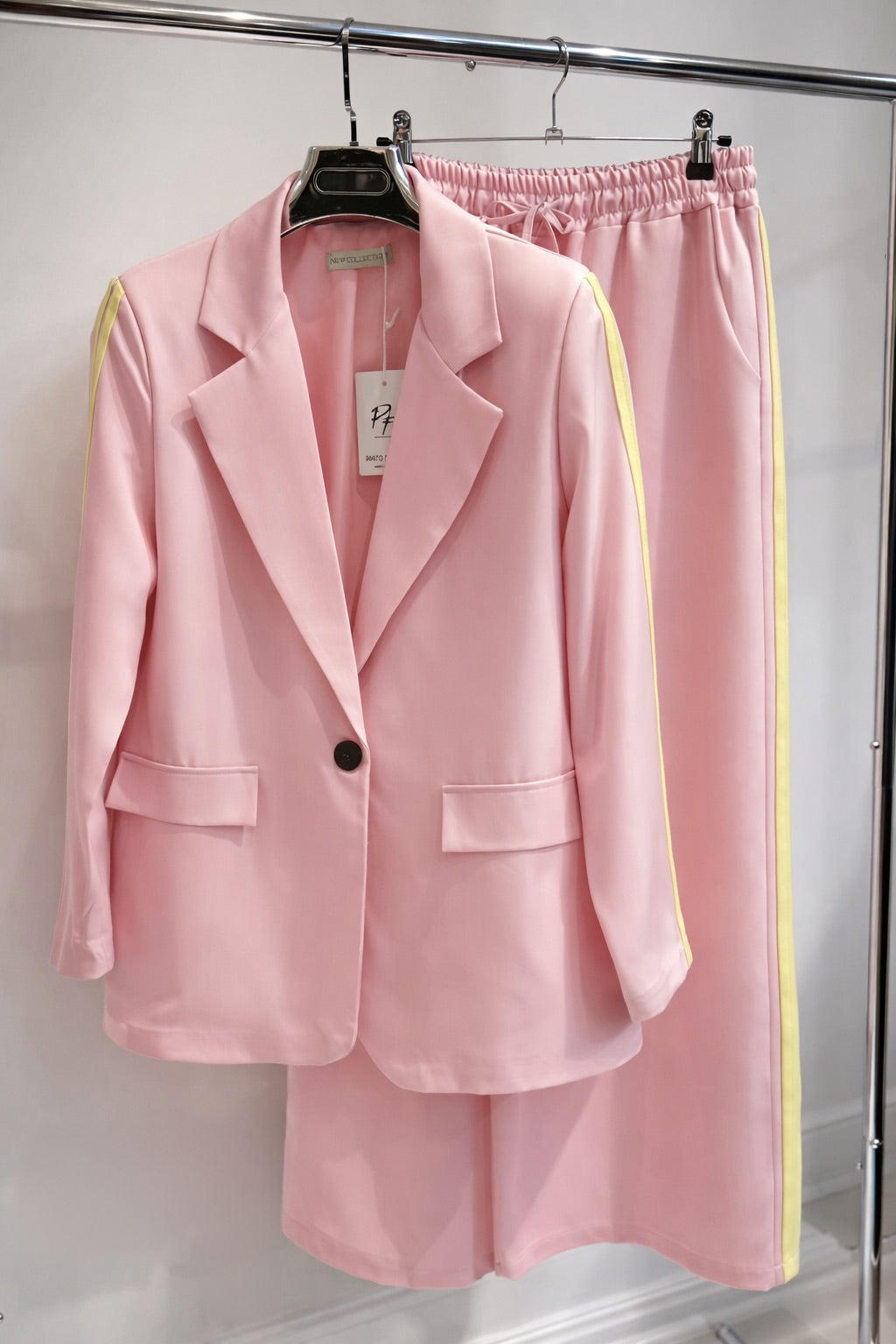 SIBLEY Pink Contrast Striped Blazer & Trousers Co-Ord