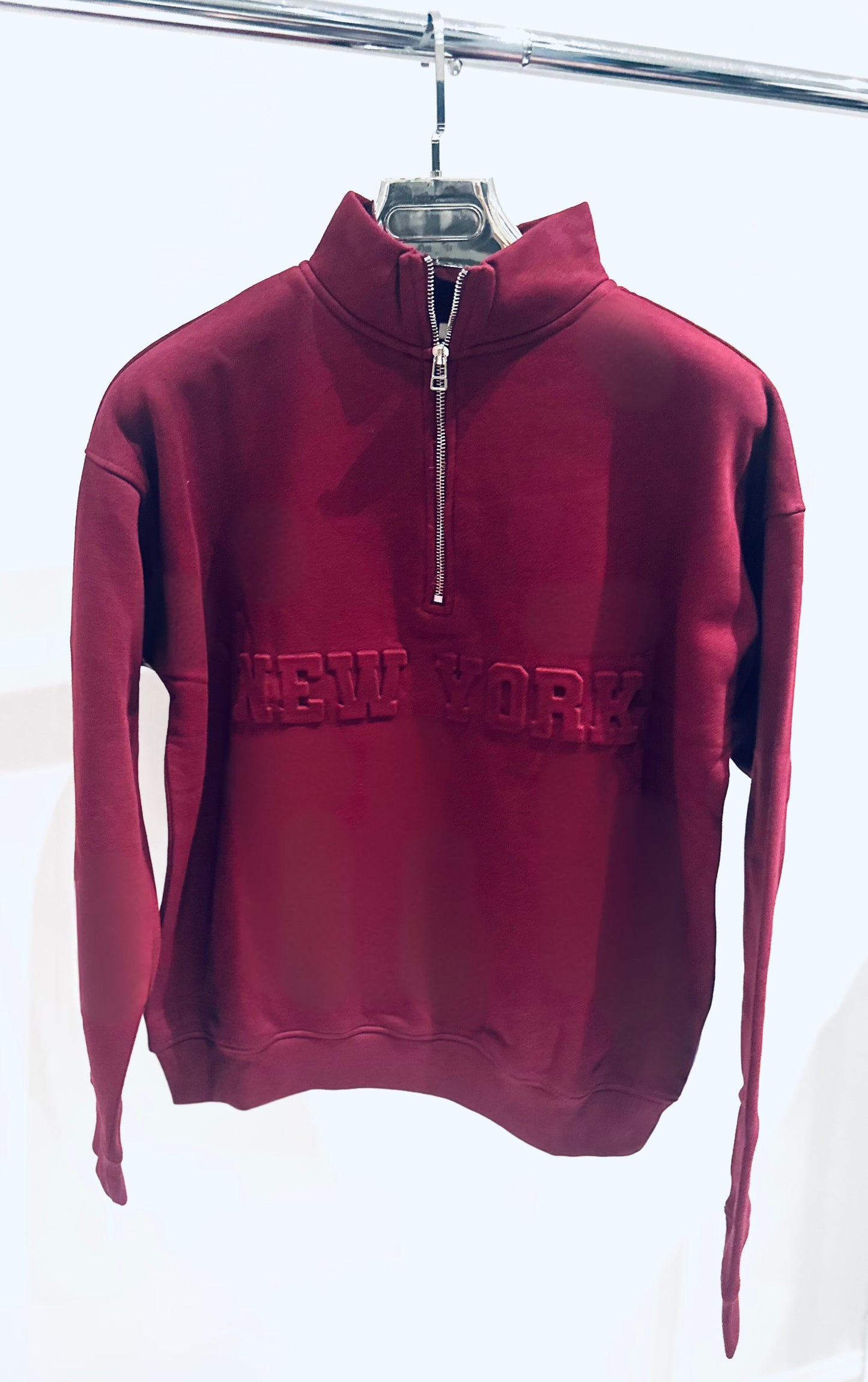 NEW YORK Burgundy Embossed Half Zip Oversized Sweatshirt