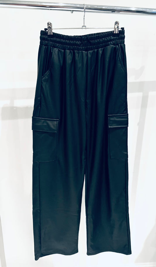 LOLA Black Faux Leather Combat Trousers