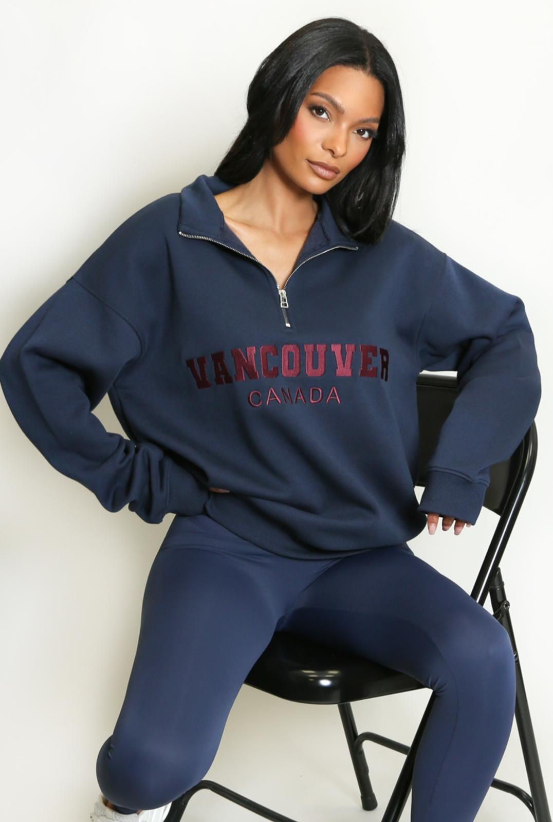 VANCOUVER Navy Embroidered Half Zip Oversized Sweatshirt