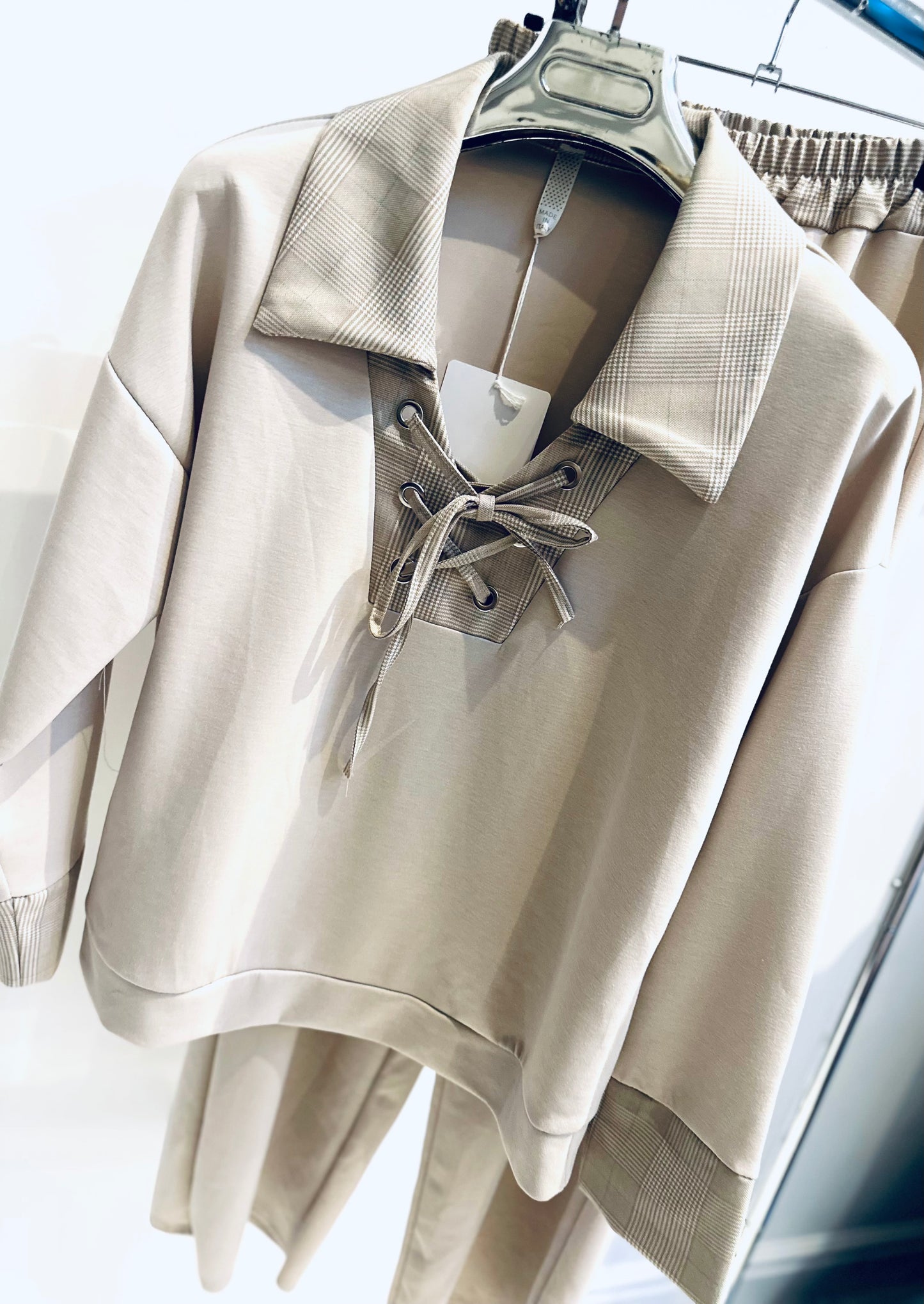 JOLENTA Beige Lace Up Sweater & Trousers Co-Ord