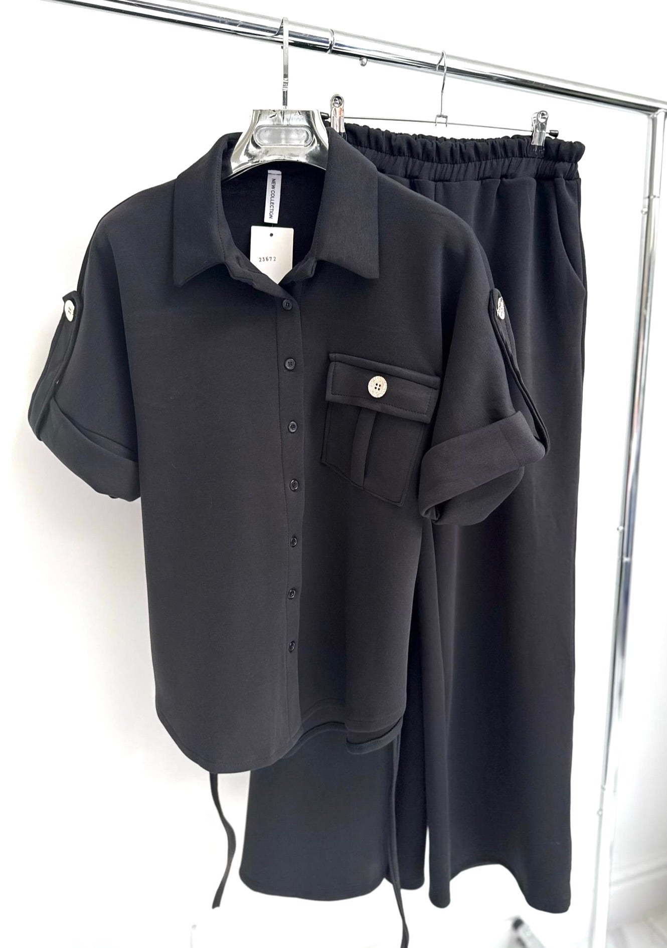 SAKINA Black Pocket Button Detail Top & Trousers Co-Ord