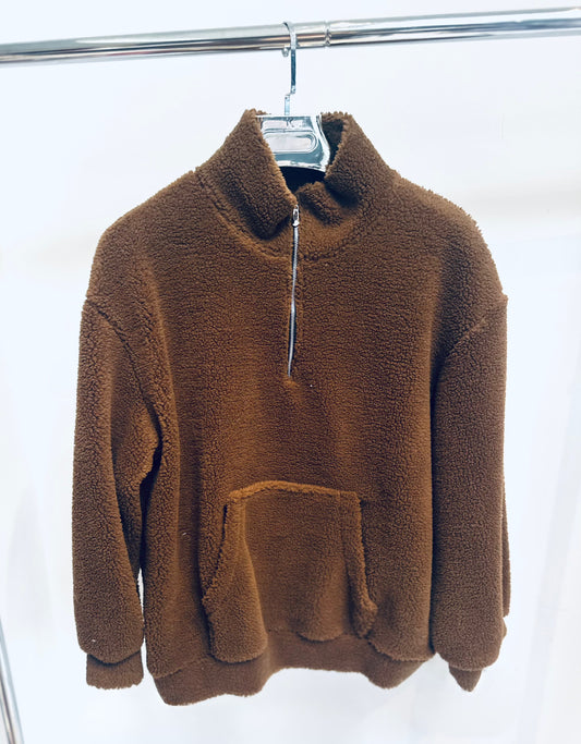 TAMARA Brown Half Zip Teddy Fleece