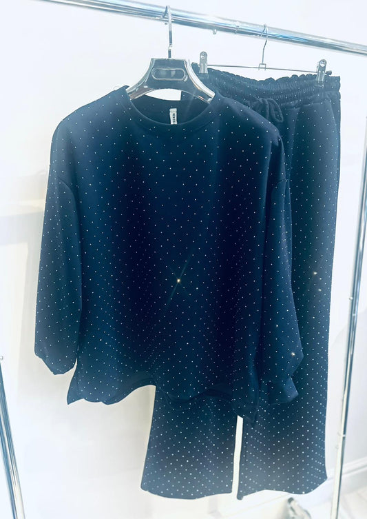 ESTELA Navy Studded Detail Top & Pants Set