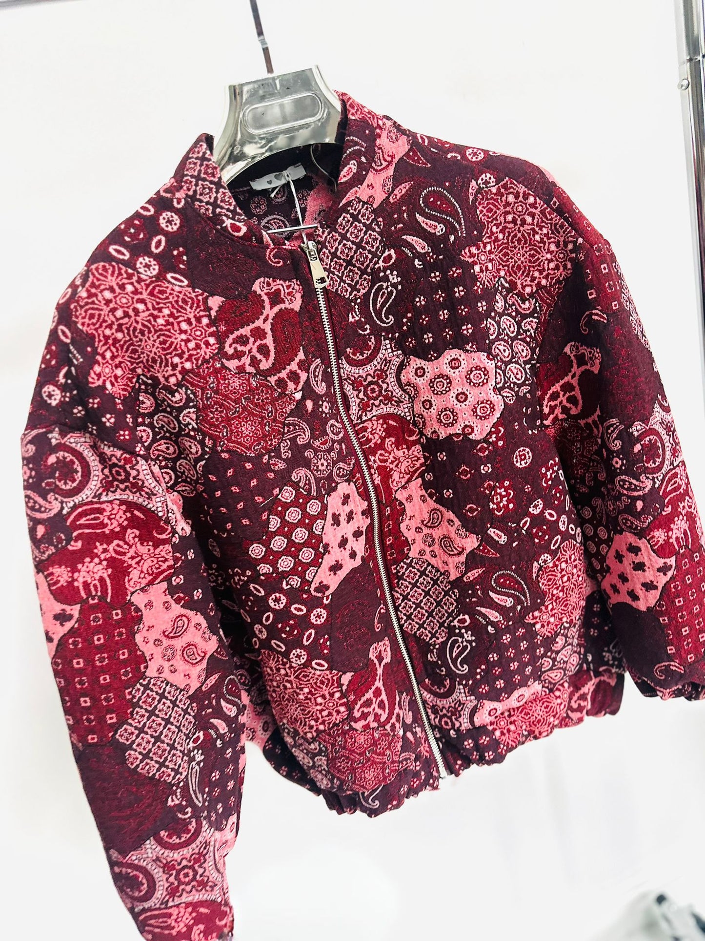 DAKOTA Burgundy Paisley Printed Bomber Style Jacket