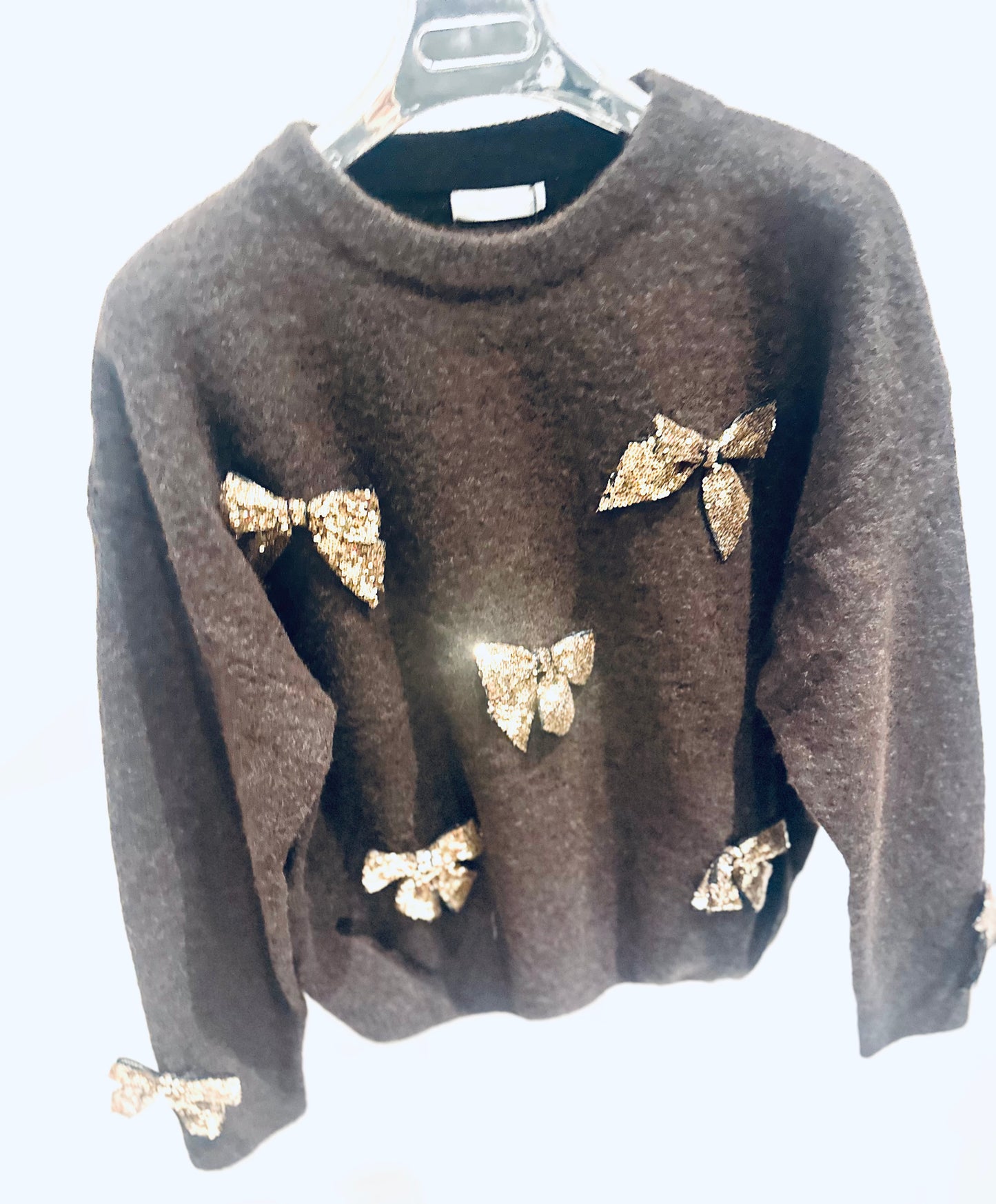 TAMSIN Brown Knitted Jumper with Sequin Bow Detail