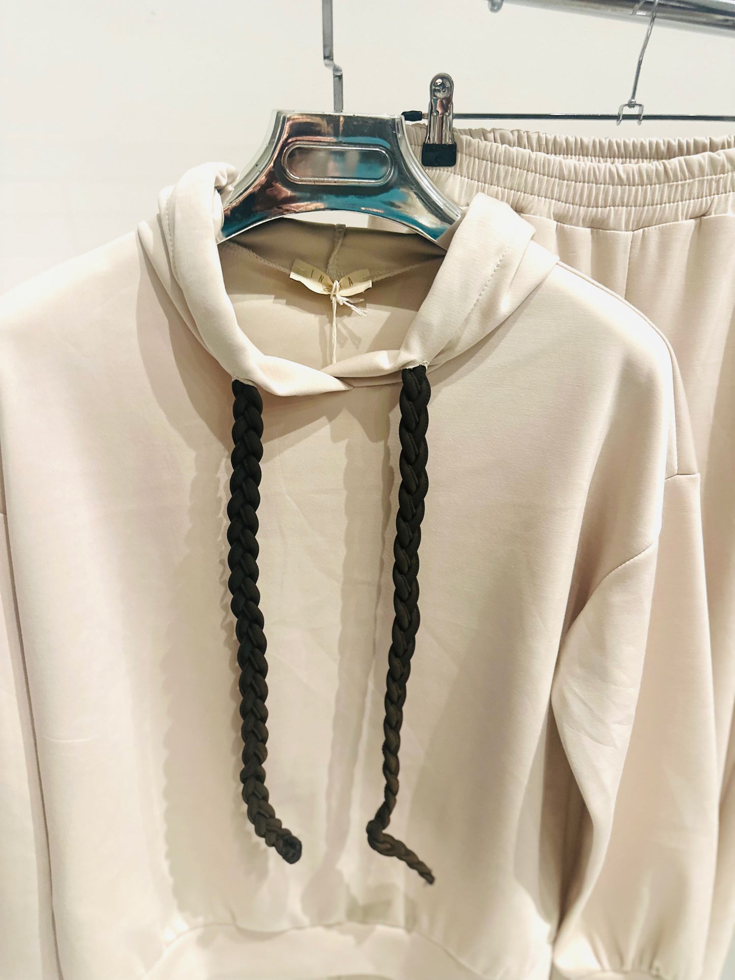ORAZIA Beige Hoodie & Joggers with Braided Drawstring Detail