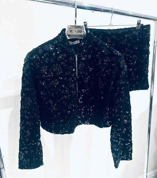 GIANNA Black Sequin Jacket & Shorts Set
