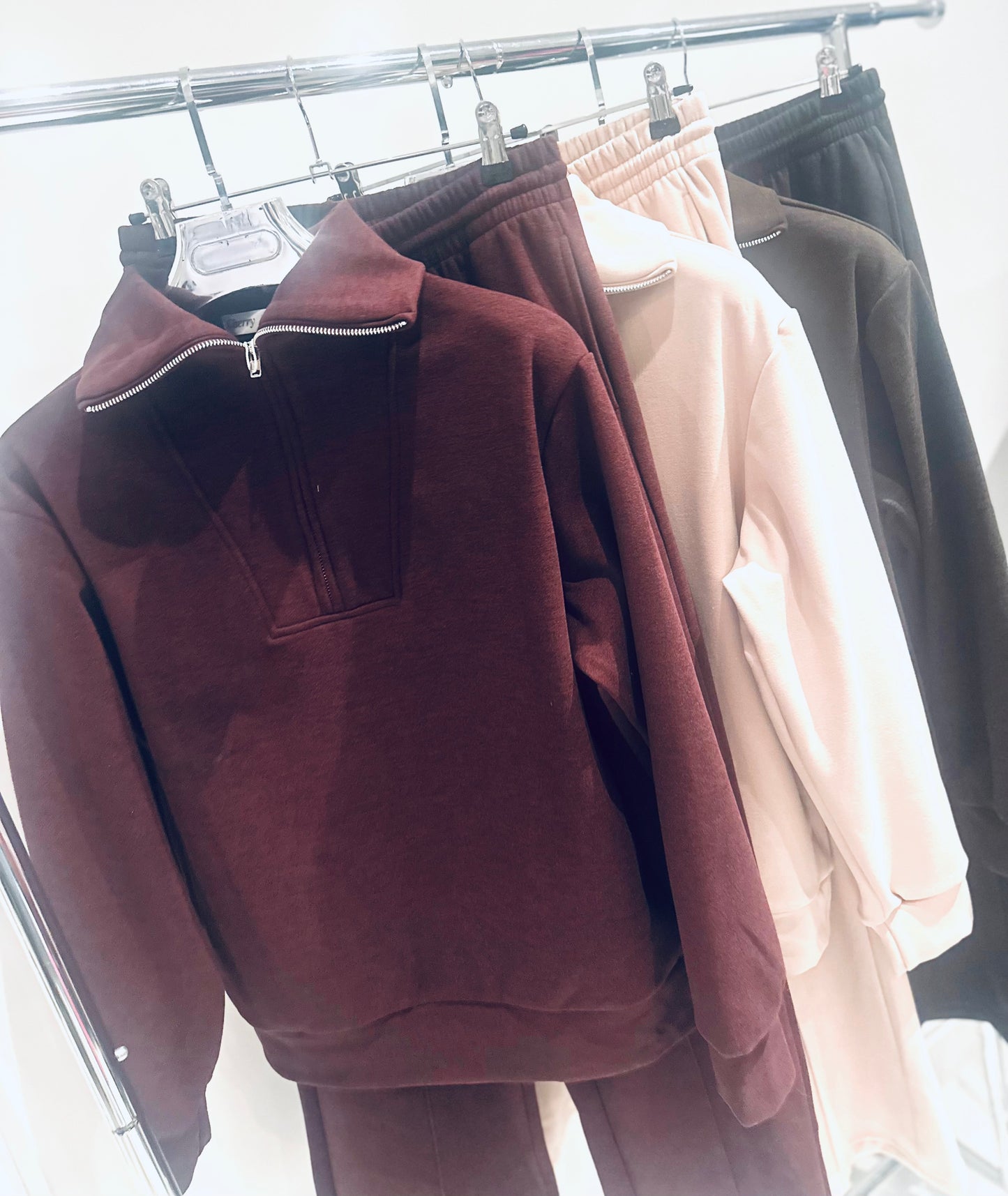 VIDA Blush Brown Half Zip Sweater & Trousers Lounge Set