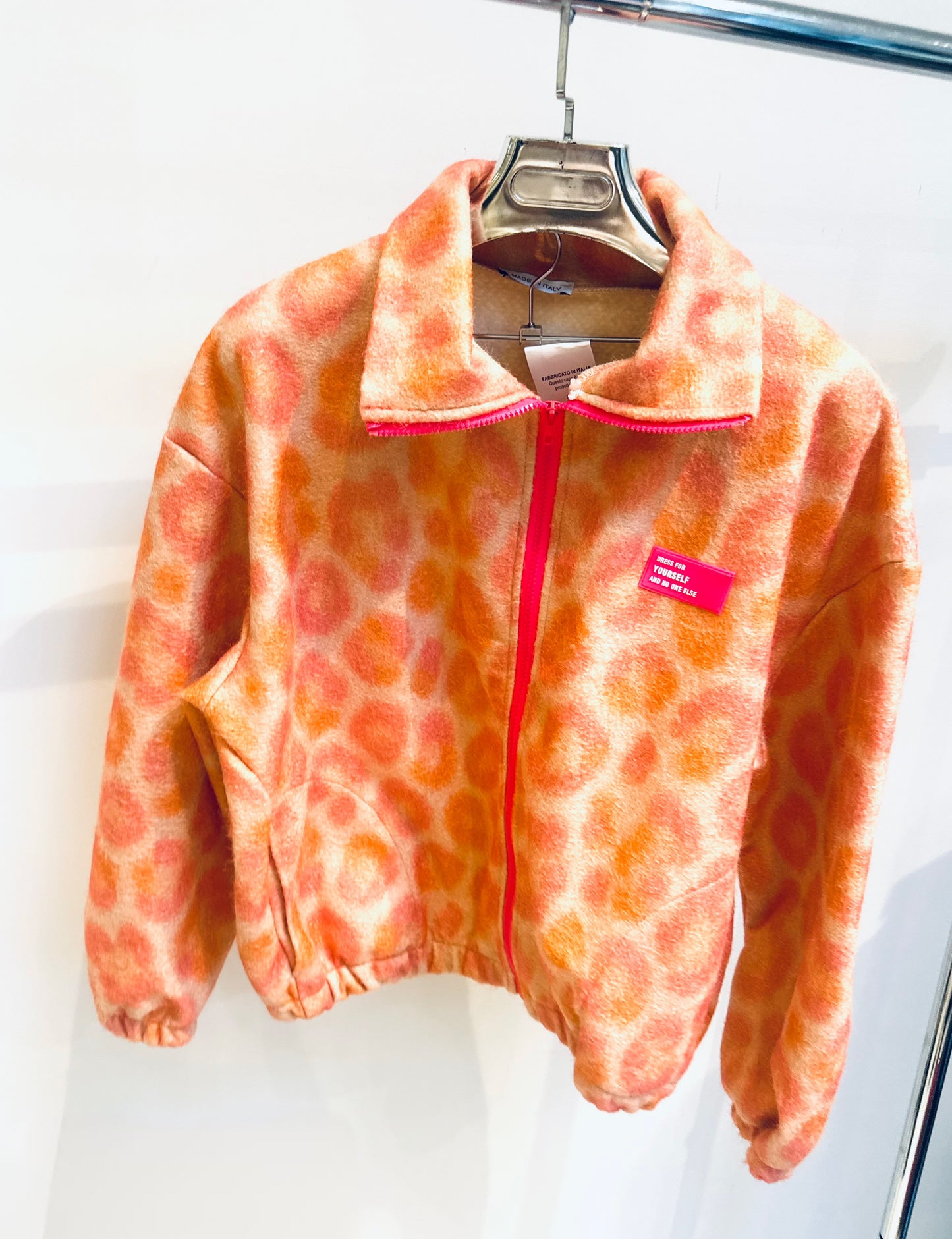KEZIAH Orange Leopard Print Contrast Zip Jacket