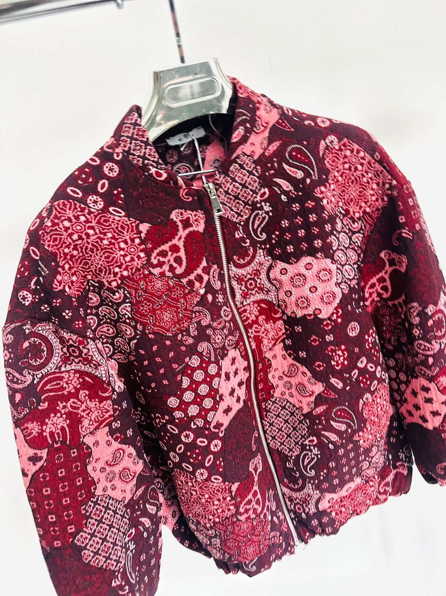 DAKOTA Burgundy Paisley Printed Bomber Style Jacket