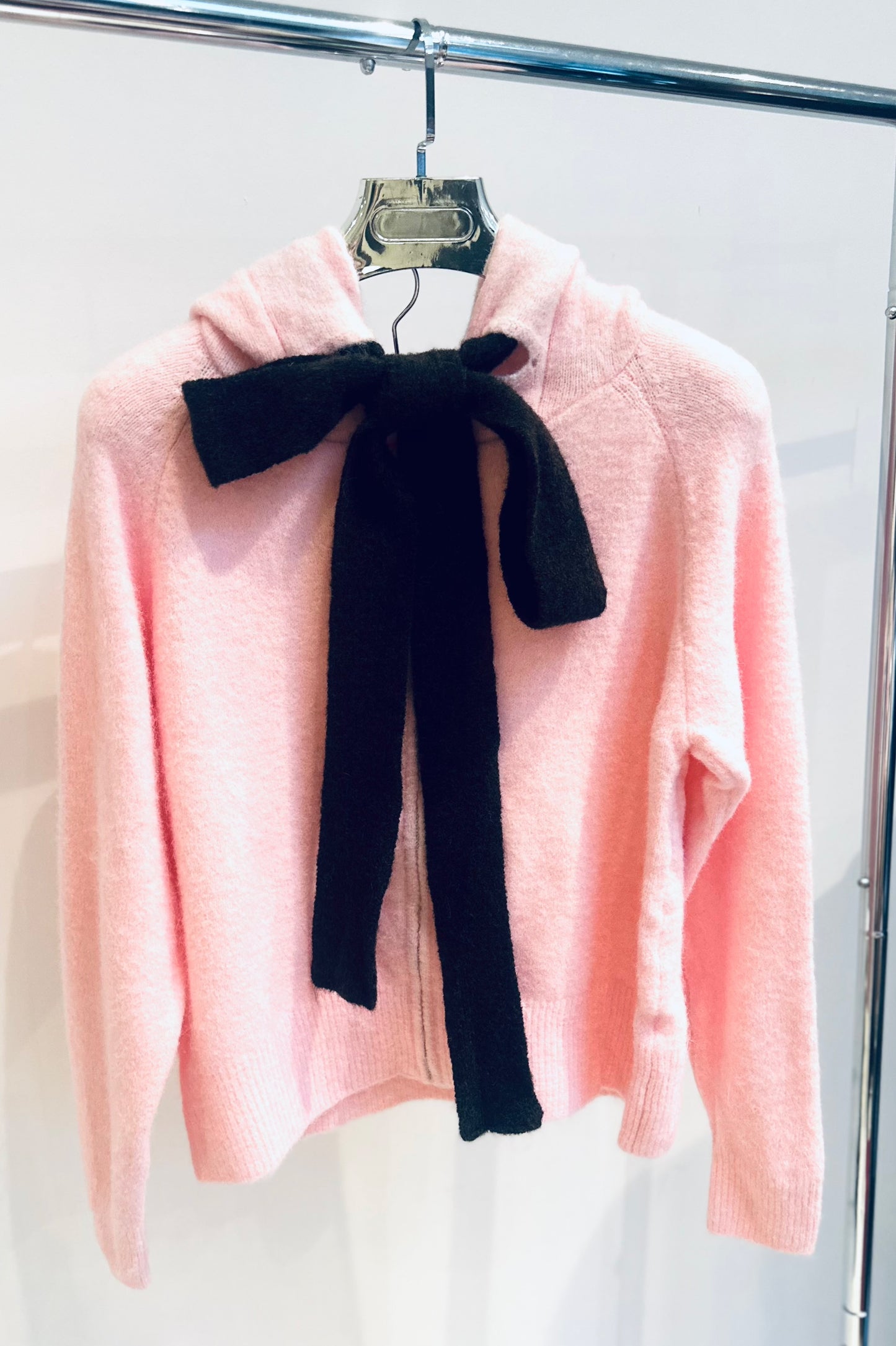 MAVEN Pink Soft Knit Bow Detail Zip Hoodie