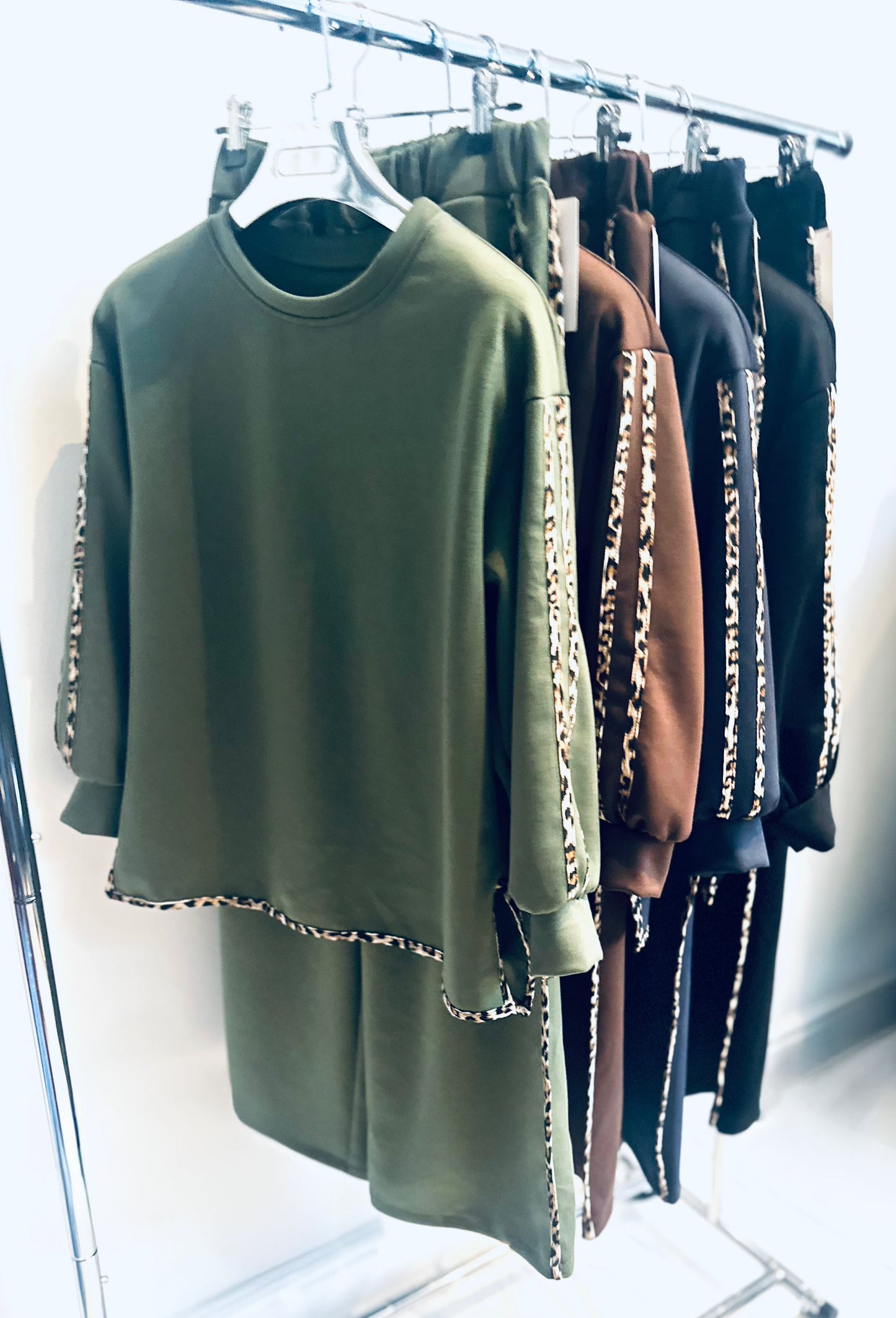 NOLANA Khaki Lounge Set with Animal Print Stripe