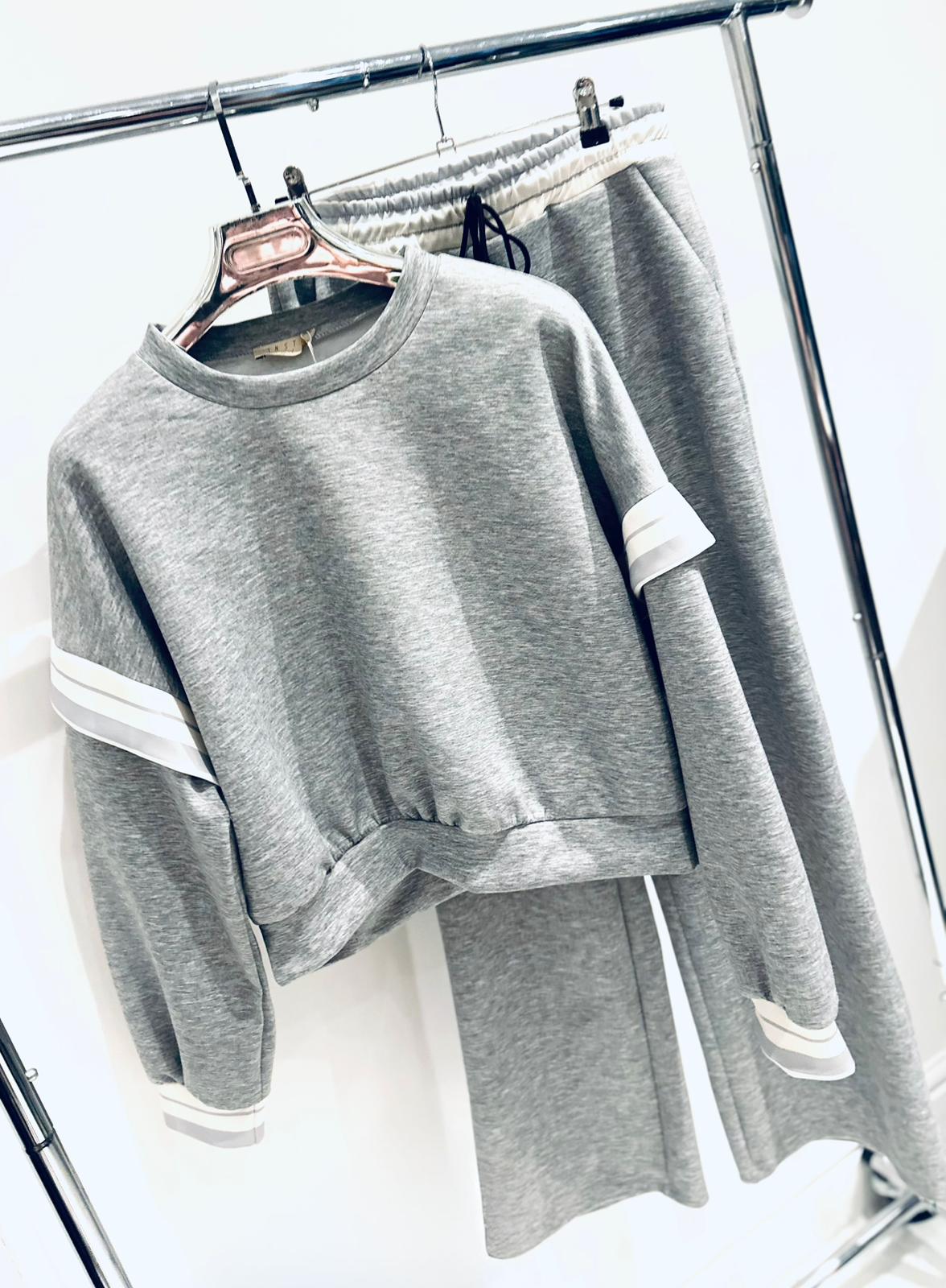 LUELLA Grey Stripe Detail Top & Joggers Tracksuit