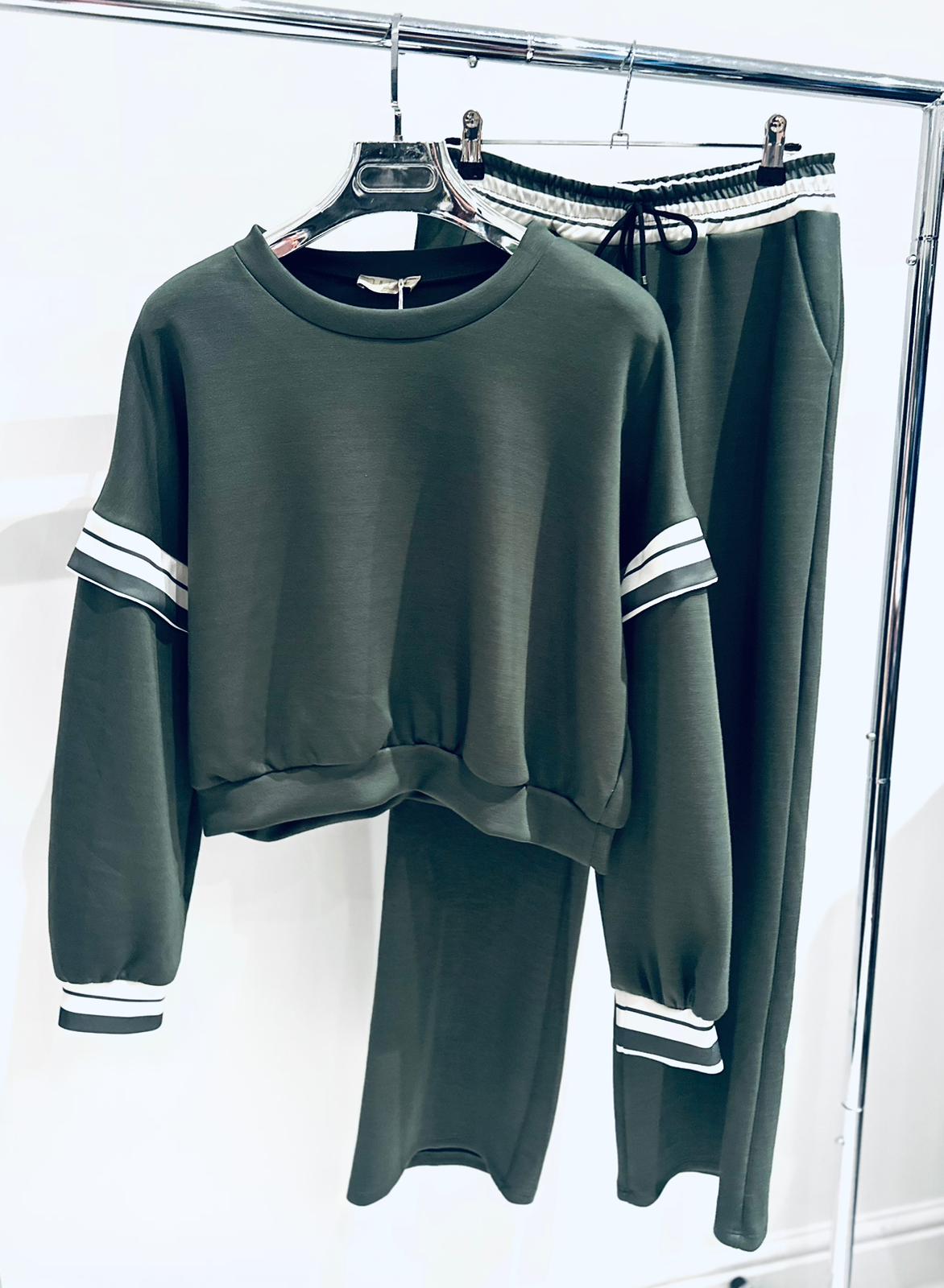 LUELLA Khaki Stripe Detail Top & Joggers Tracksuit