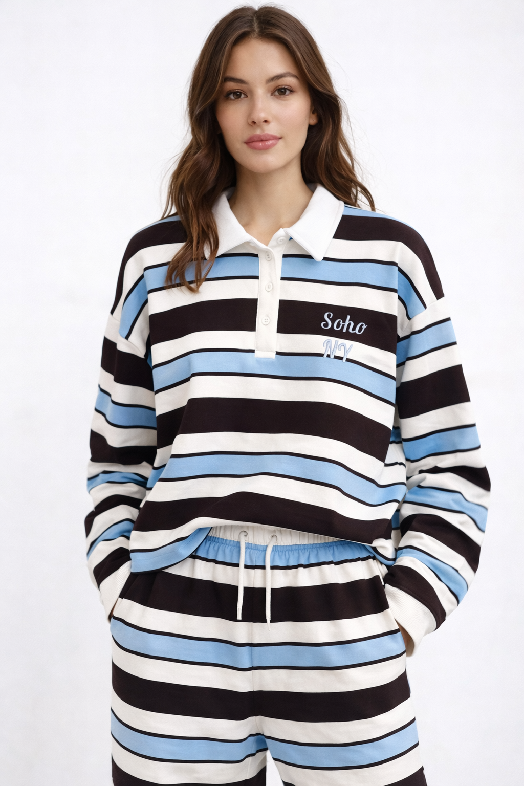 SOHO Brown Striped Rugby Jumper & Trousers Co-Ord
