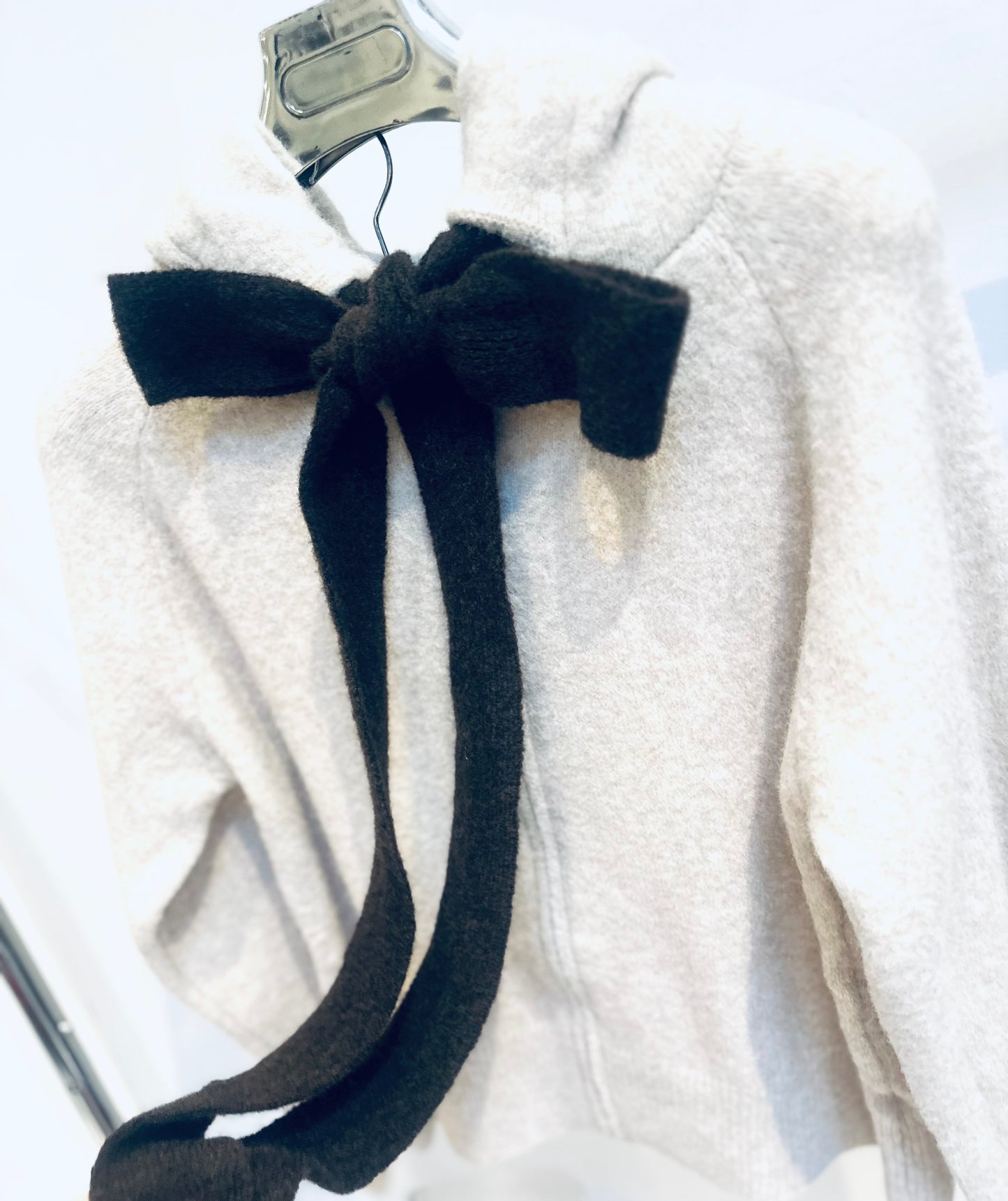 MAVEN Beige Soft Knit Bow Detail Zip Hoodie