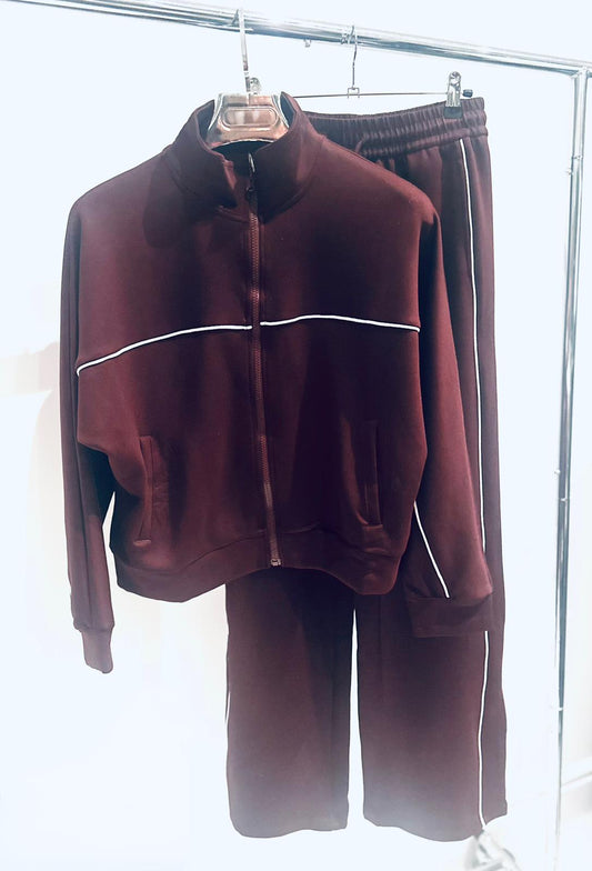 PETULA Burgundy Tracksuit with White Piping Detail