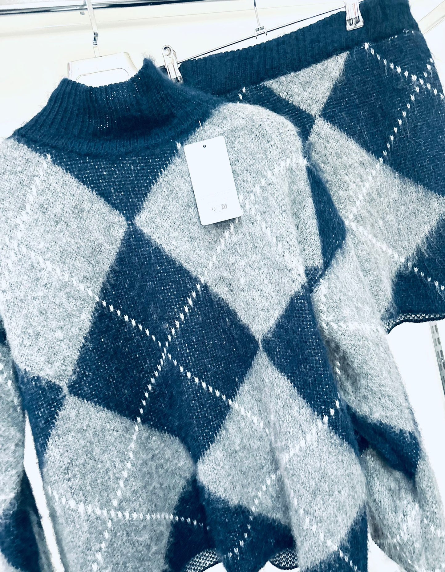 FARAH Navy Argyle Jumper & Skirt Co-Ord