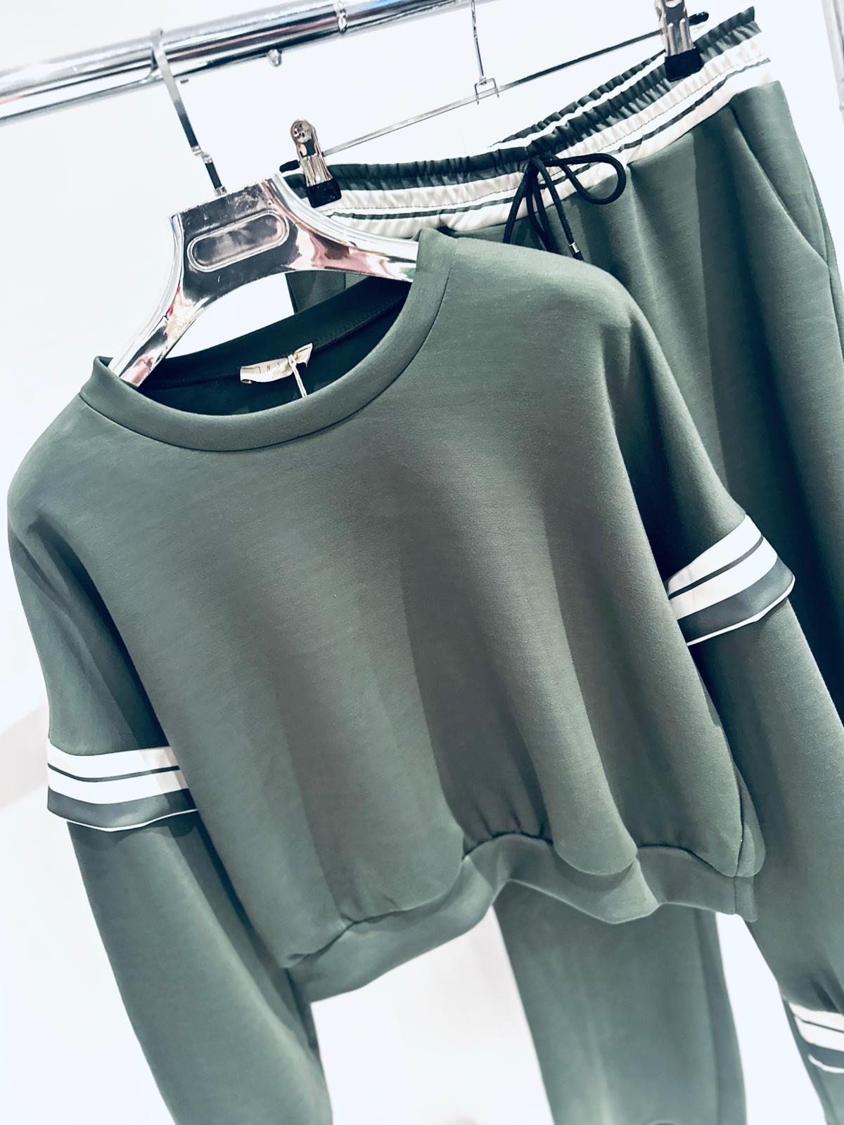 LUELLA Khaki Stripe Detail Top & Joggers Tracksuit