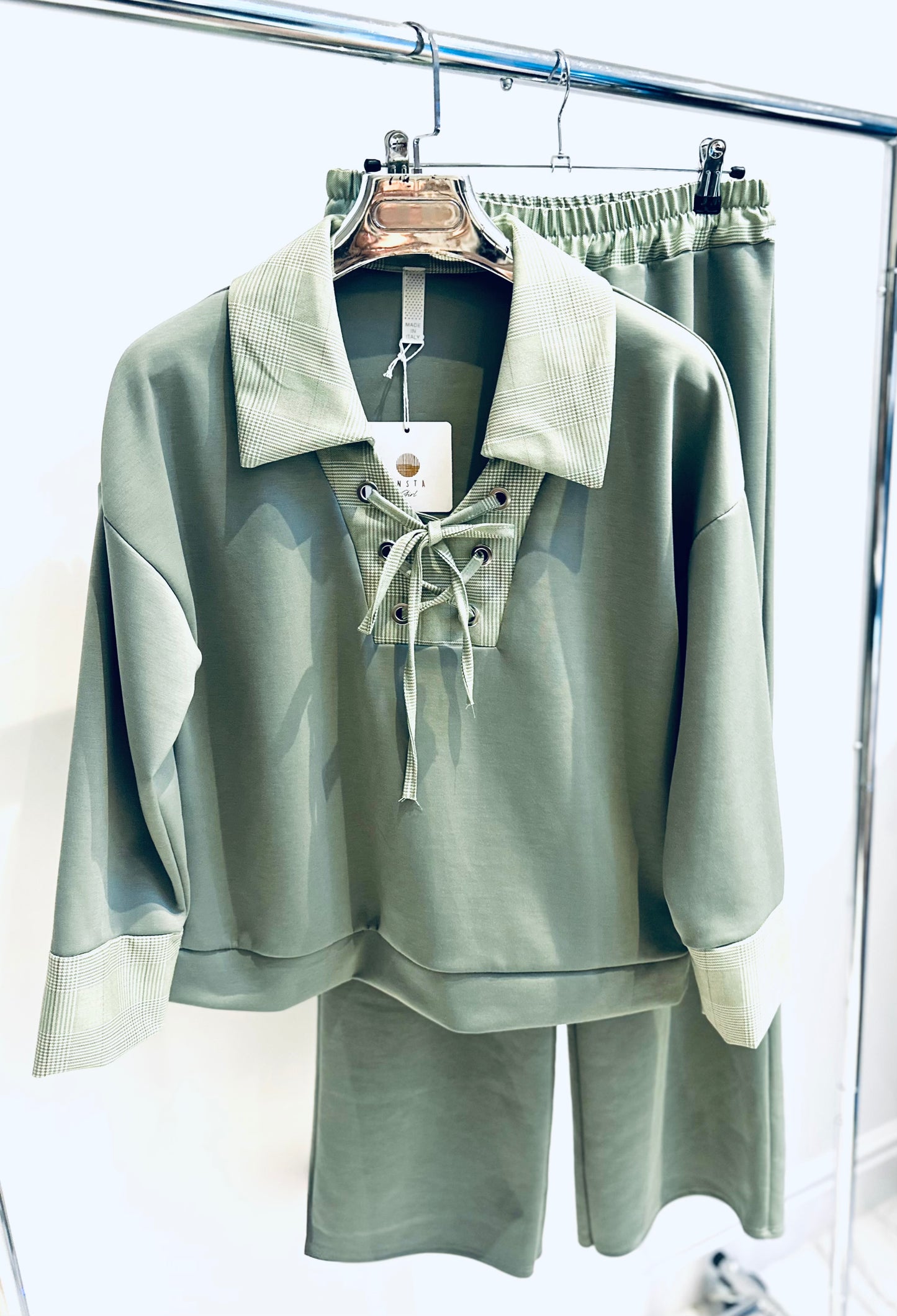 JOLENTA Green Lace Up Sweater & Trousers Co-Ord