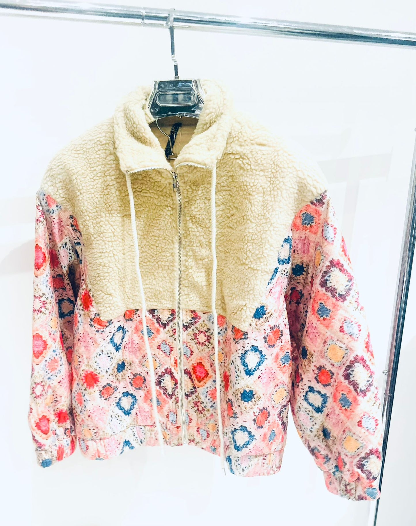 CESARIA Cream Teddy Top Zip Jacket